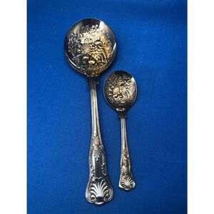sheffield england serving spoons fruit silver multi color 2Pc
